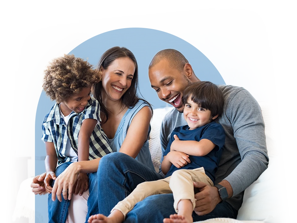 A family laughing together.