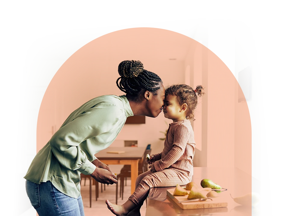 A mother and her daughter face to face.